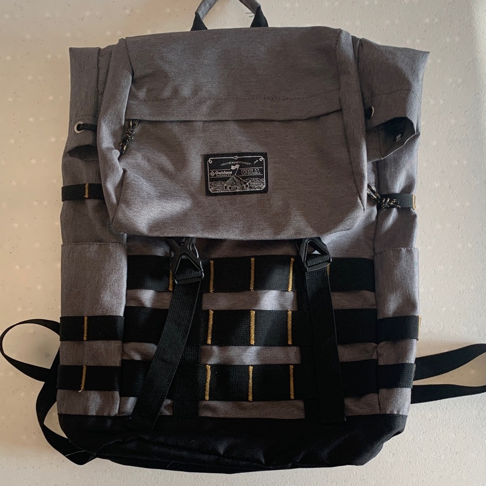 Outdoor products Modern Gray and Black Backpack with Gold Accents
